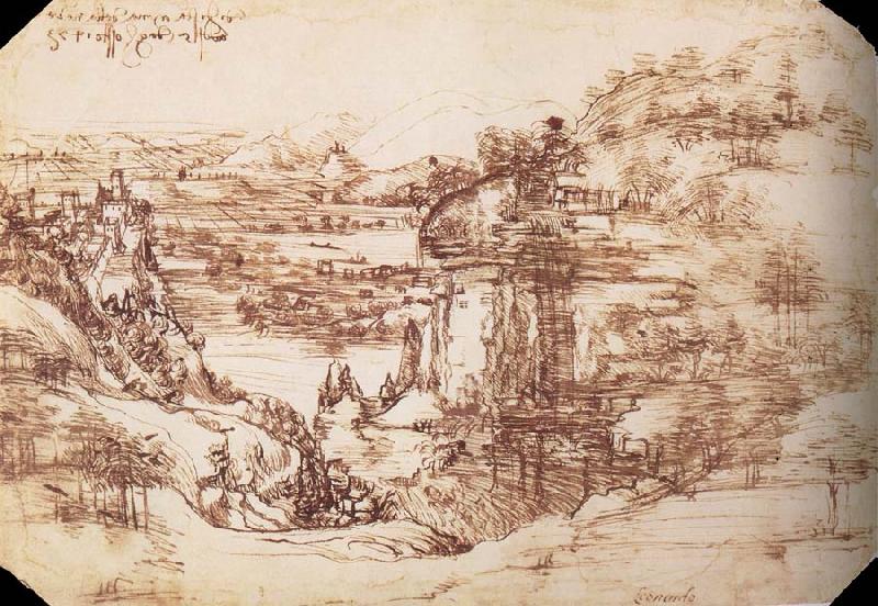 LEONARDO da Vinci Landscape in the Arnotal